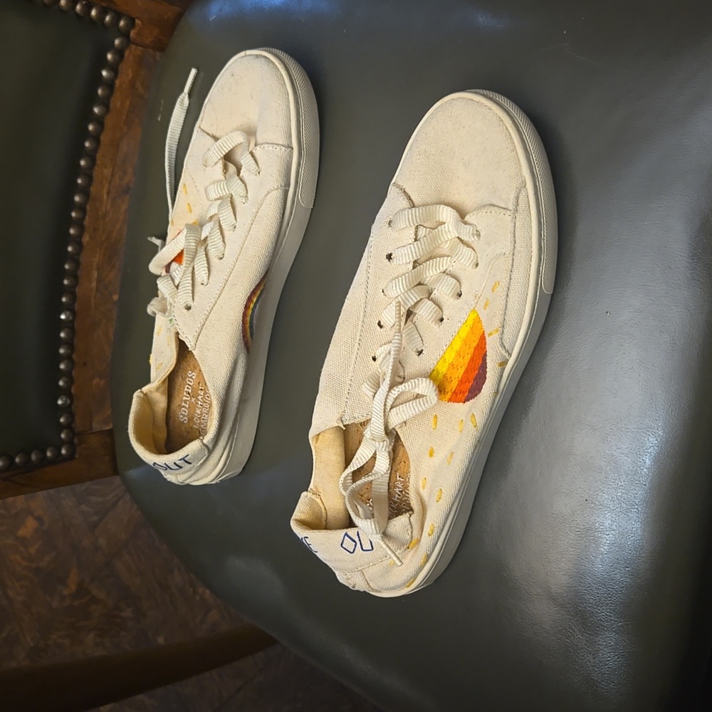 Soludos Beige Sneakers with Rainbow Detail